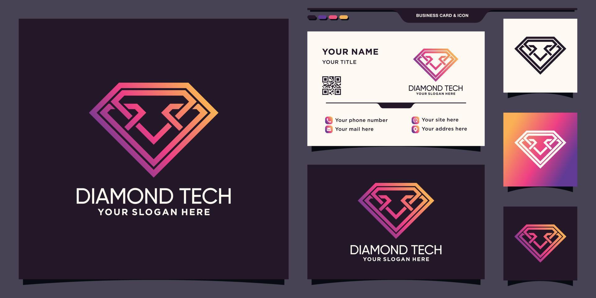 diamond tech logotyp mall med kreativa moderna koncept och visitkort design premium vektor