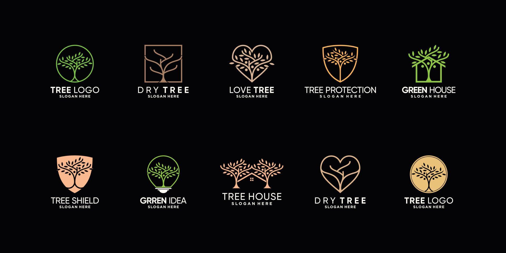 set bündel von baum-logo-design-inspiration mit kreativem modernem konzept premium-vektor vektor