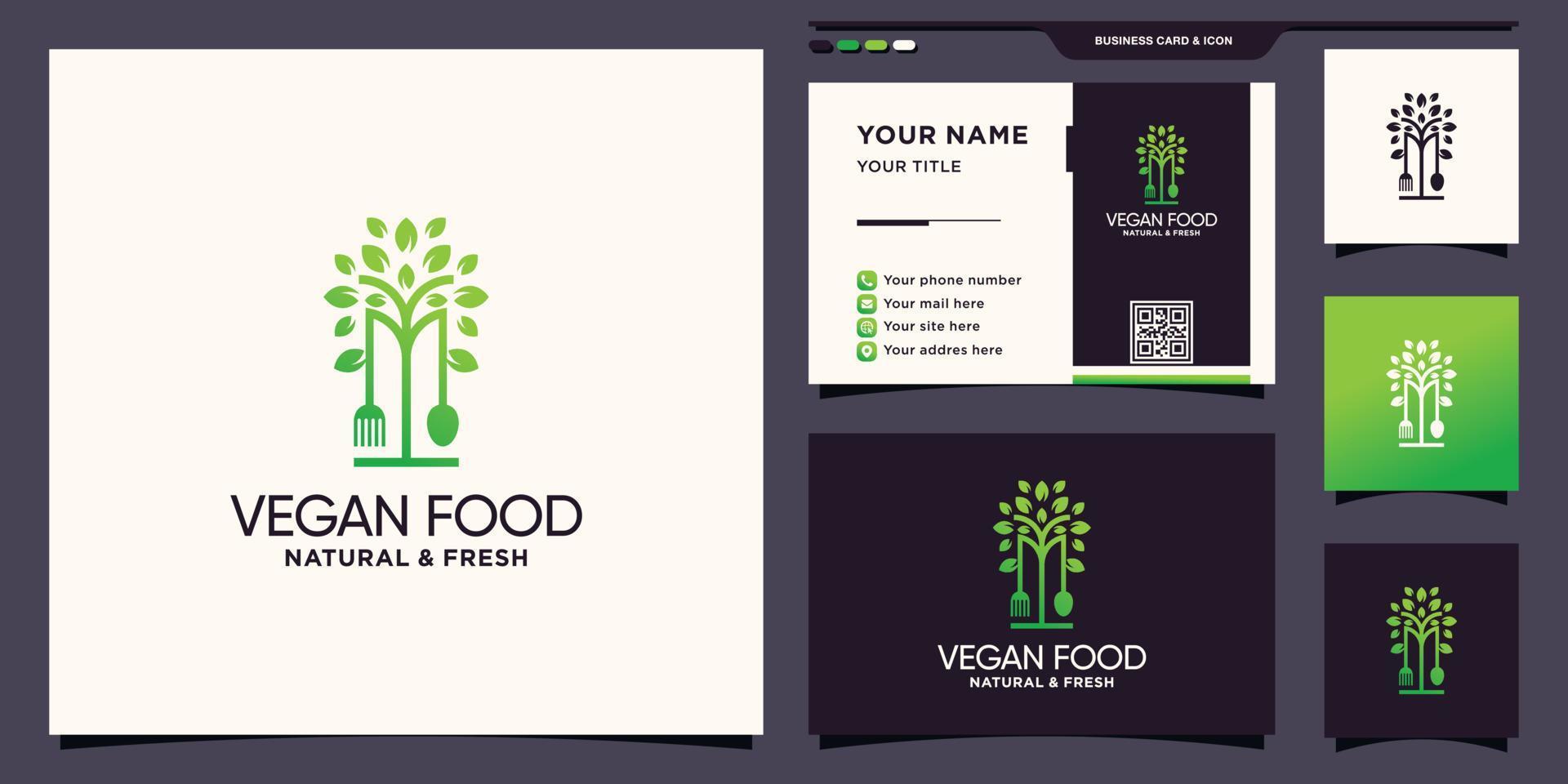 vegan mat logotyp inspiration med unikt modernt koncept och visitkort design premium vektor