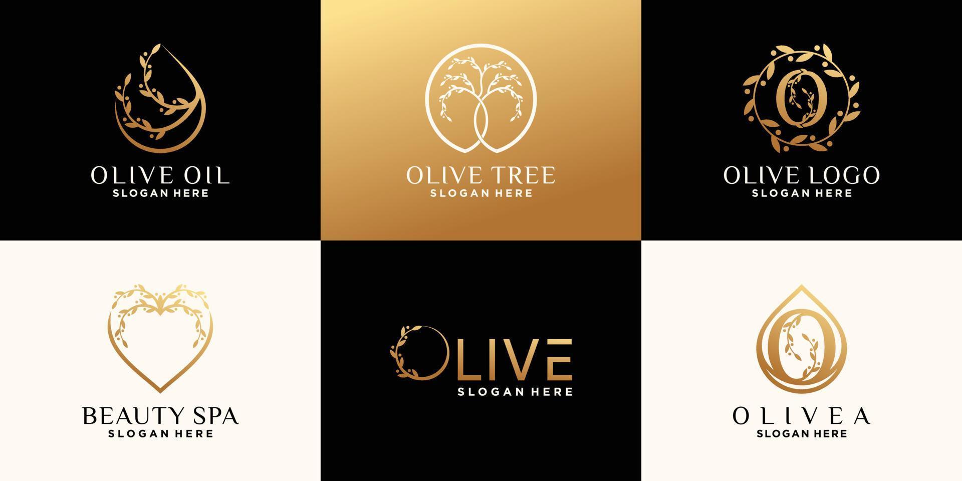 Legen Sie ein Bündel von Oliven-Logo-Designvorlagen mit kreativem, einzigartigem Konzept-Premium-Vektor fest vektor