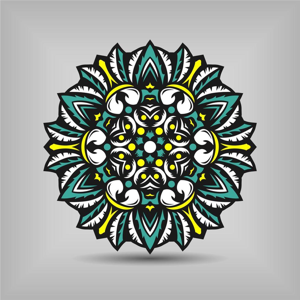 Premium-Mandala-Kunst-Vektordesign mit einer schönen Mischung aus freien Vektorfarben vektor