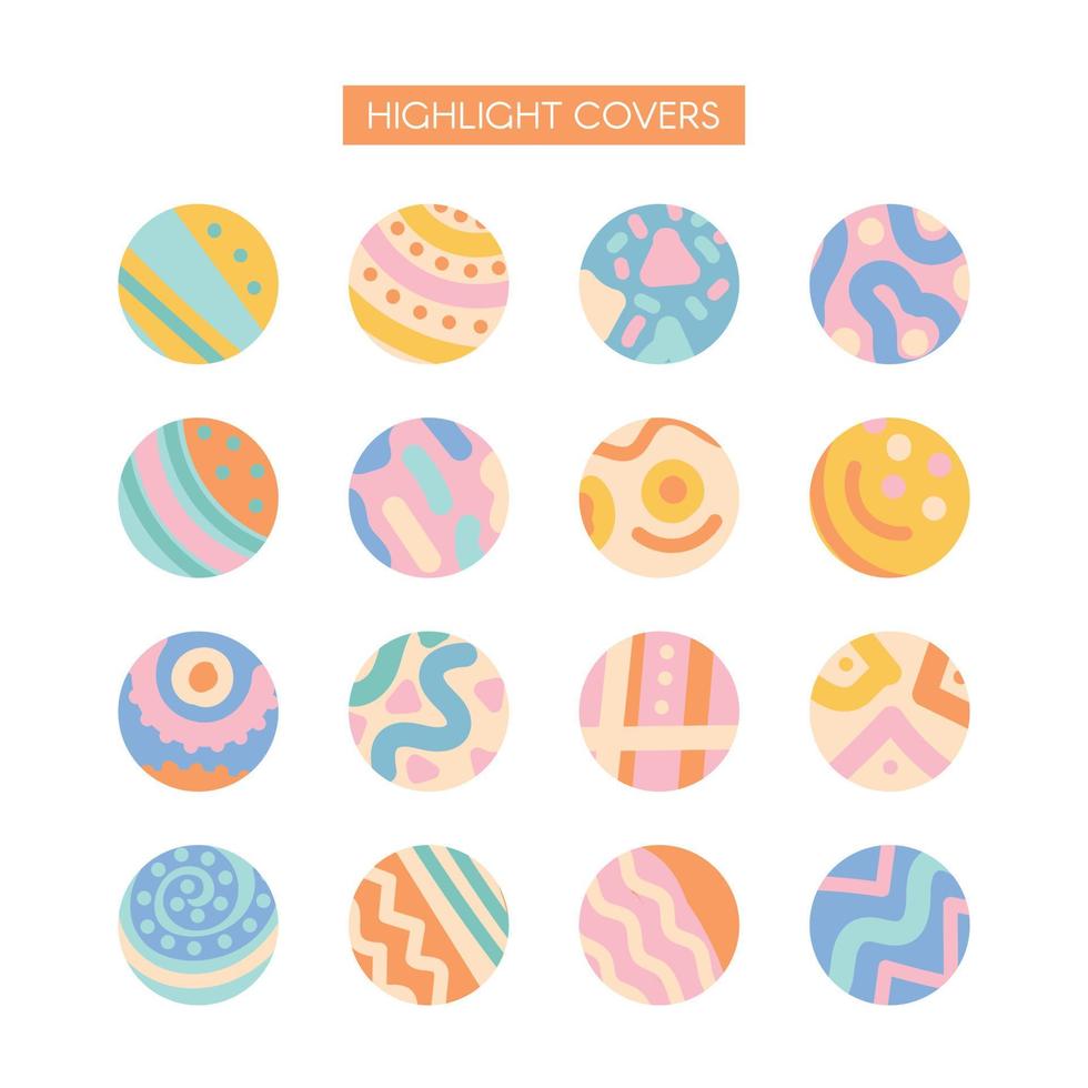 Sammlung von Highlight-Story-Covern für soziale Medien. Set von pastellfarbenen, handgezeichneten Hintergründen. vektor