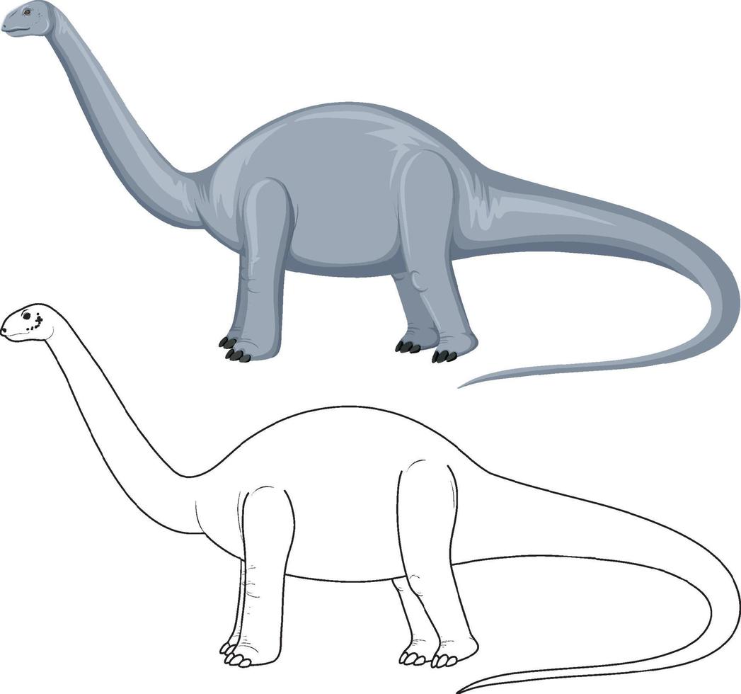 Apatosaurus-Dinosaurier mit seinem Doodle-Umriss auf weißem Hintergrund vektor