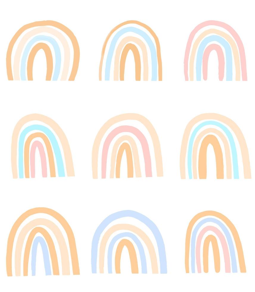 Regenbogen-Boho-Set. abstrakte Kinderillustration, Boho-Kinderdesign, Regenbogenclipart. vektor