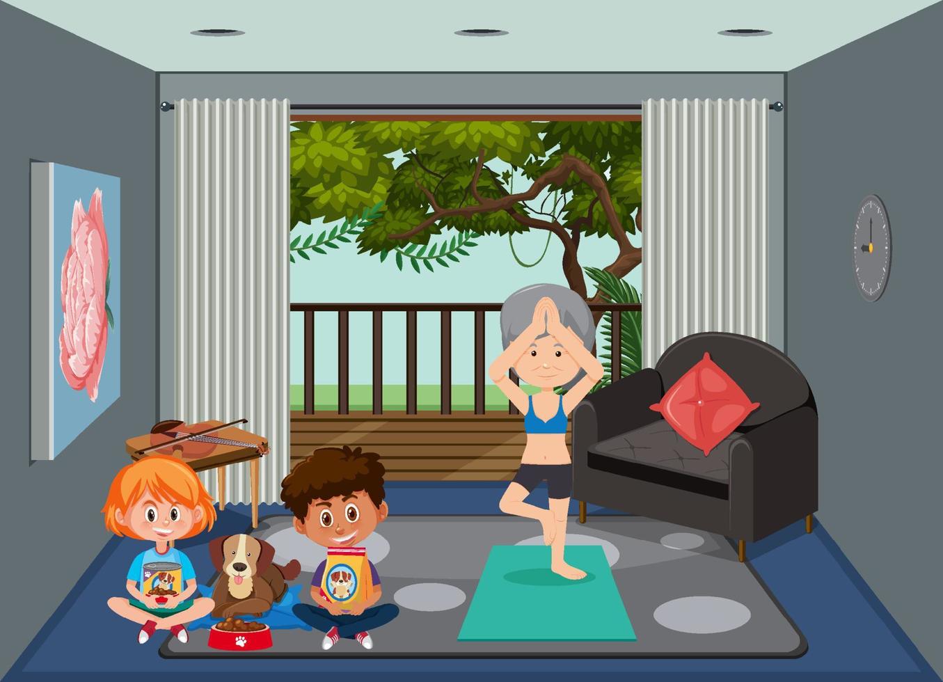 Yoga zu Hause Cartoon-Konzept zu tun vektor