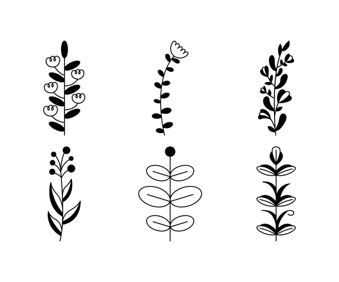 dekorativa blad och blommor illustration set vektor
