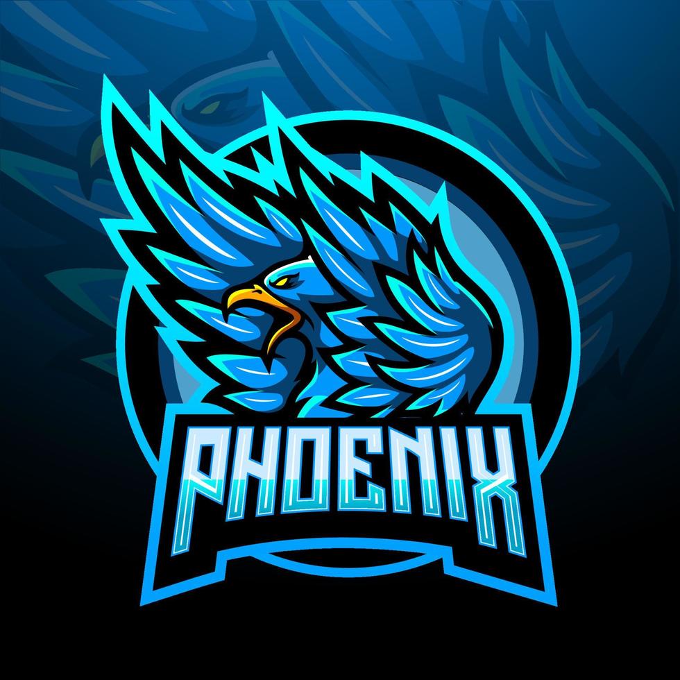 blå phoenix esport logotyp maskot design vektor