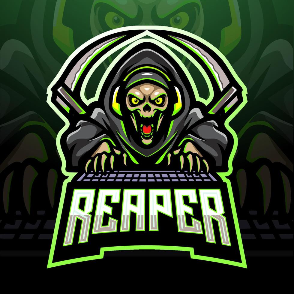 reaper gaming esport logotyp maskot design vektor