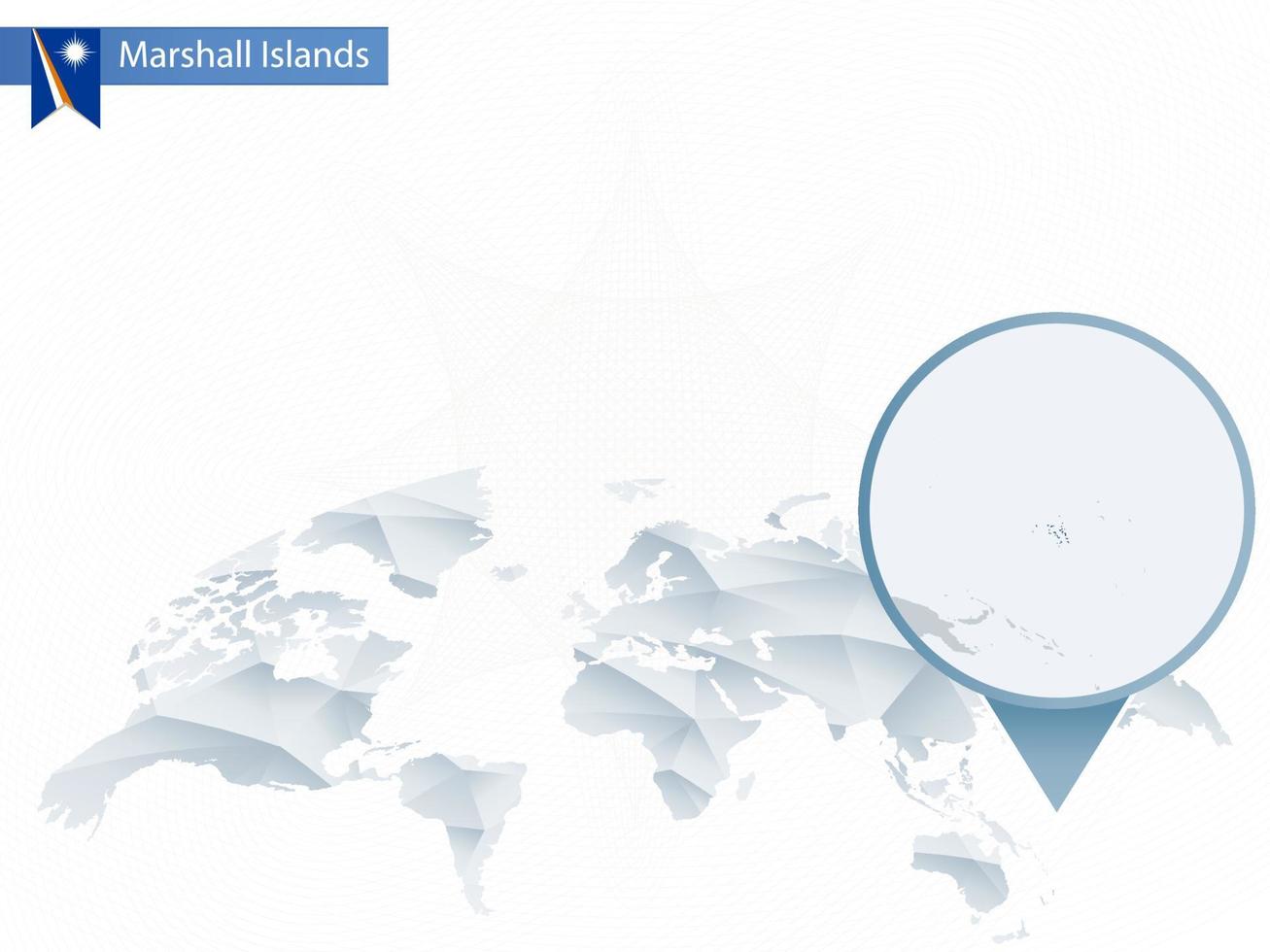 abstrakt rundad världskarta med nålade detaljerad Marshallöarna karta. vektor