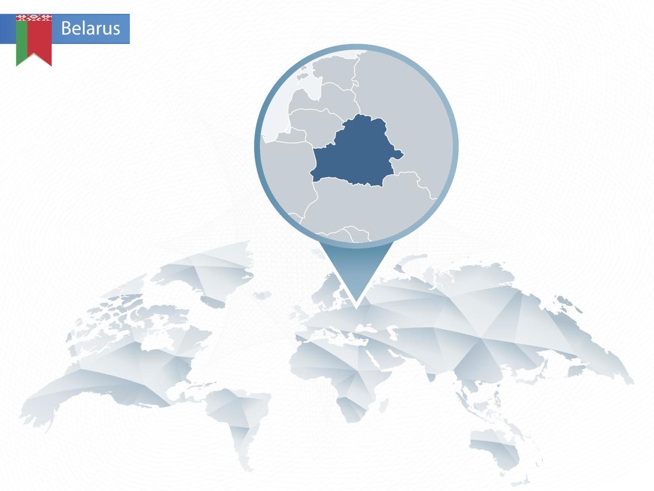 abstrakt rundad världskarta med nålade detaljerad Vitryssland karta. vektor