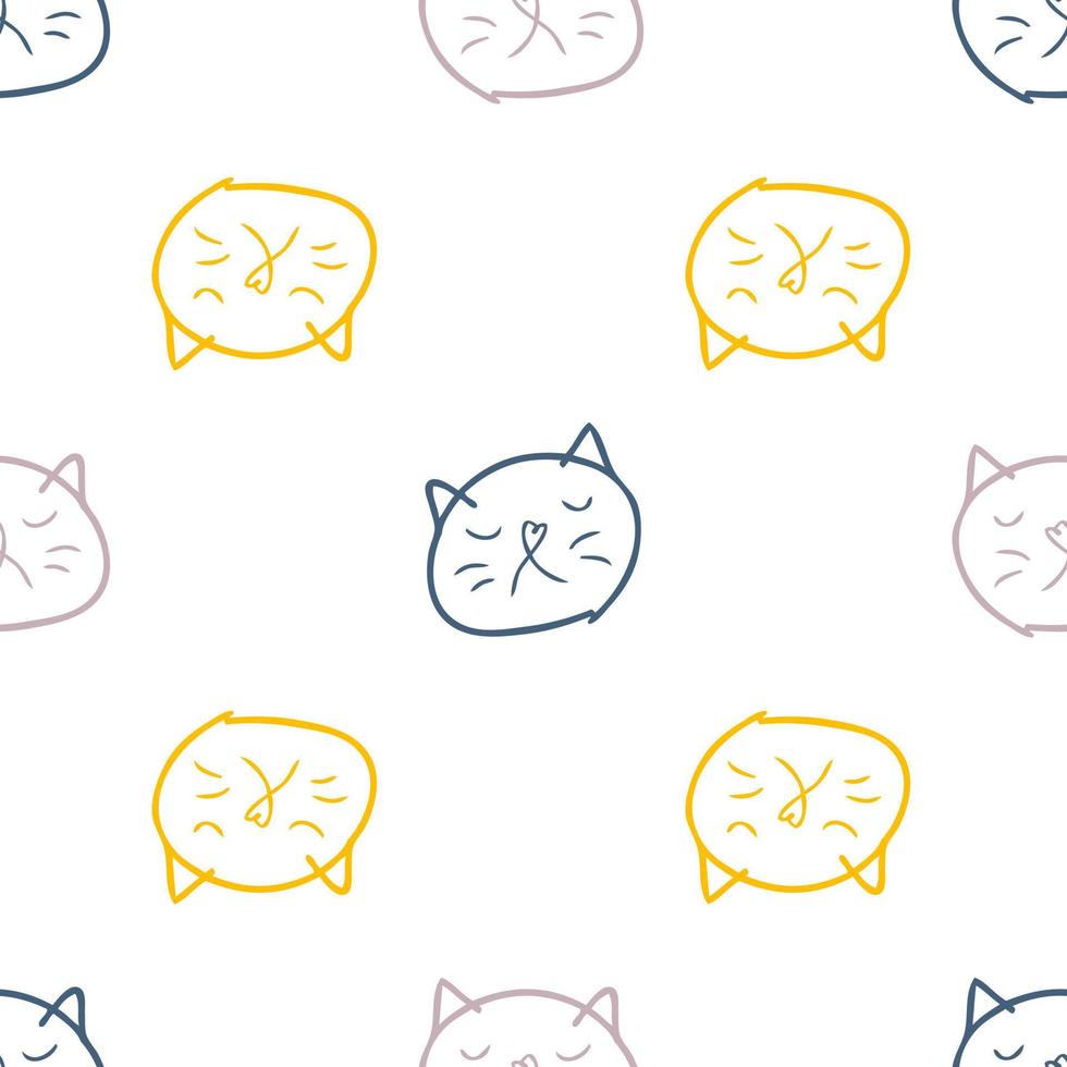 doodle seamless mönster med färgglada katter ansikten. vektor