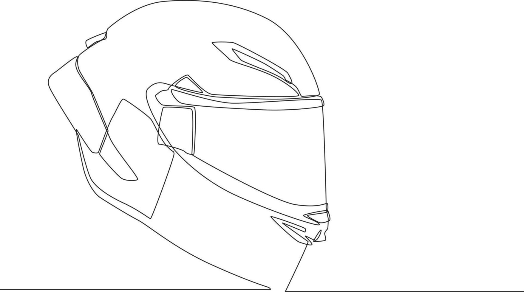 durchgehende einzeilige zeichnung helm fullface linie oder motorradhelm. einzeiliges zeichnen design vektorgrafik illustration. vektor