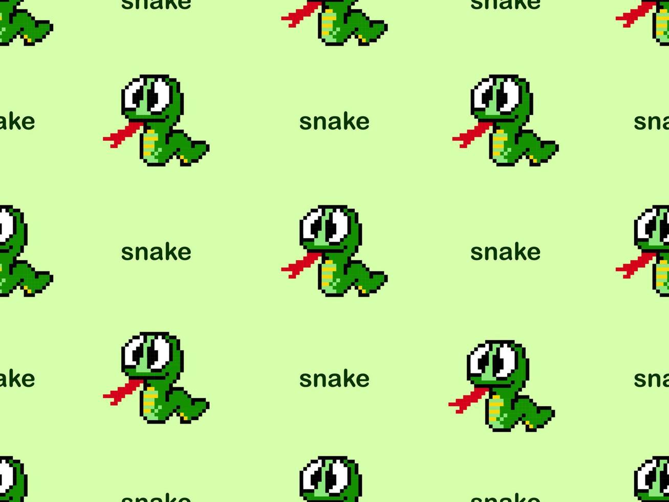 nahtloses muster der schlangenzeichentrickfigur auf grünem hintergrund. pixelart vektor
