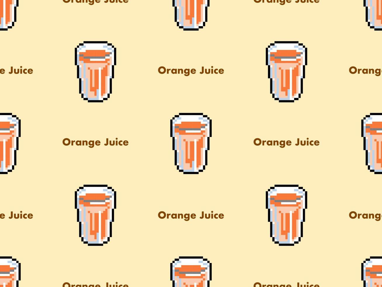 nahtloses muster der orangensaftzeichentrickfilm-figur auf orange hintergrund. pixelart vektor