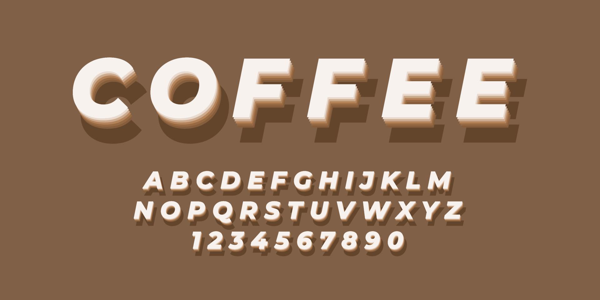 Brauner Kaffee-Text-Alphabet-Schrifteffekt mit flacher Farbe vektor