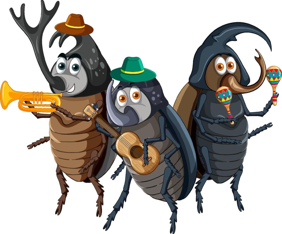 eine Zeichentrickfigur einer Käfermusikband vektor