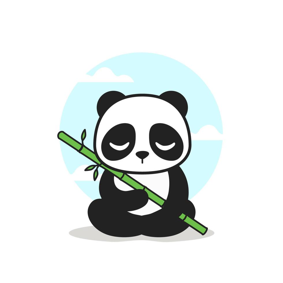 süßer panda, der mit bambus sitzt vektor