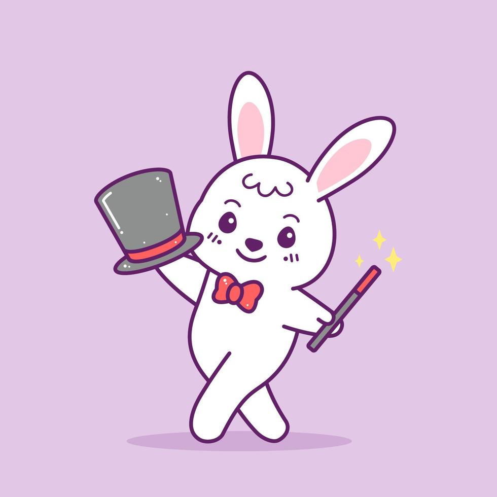 söt liten trollkarl kanin med hatt och magisk pinne vektor