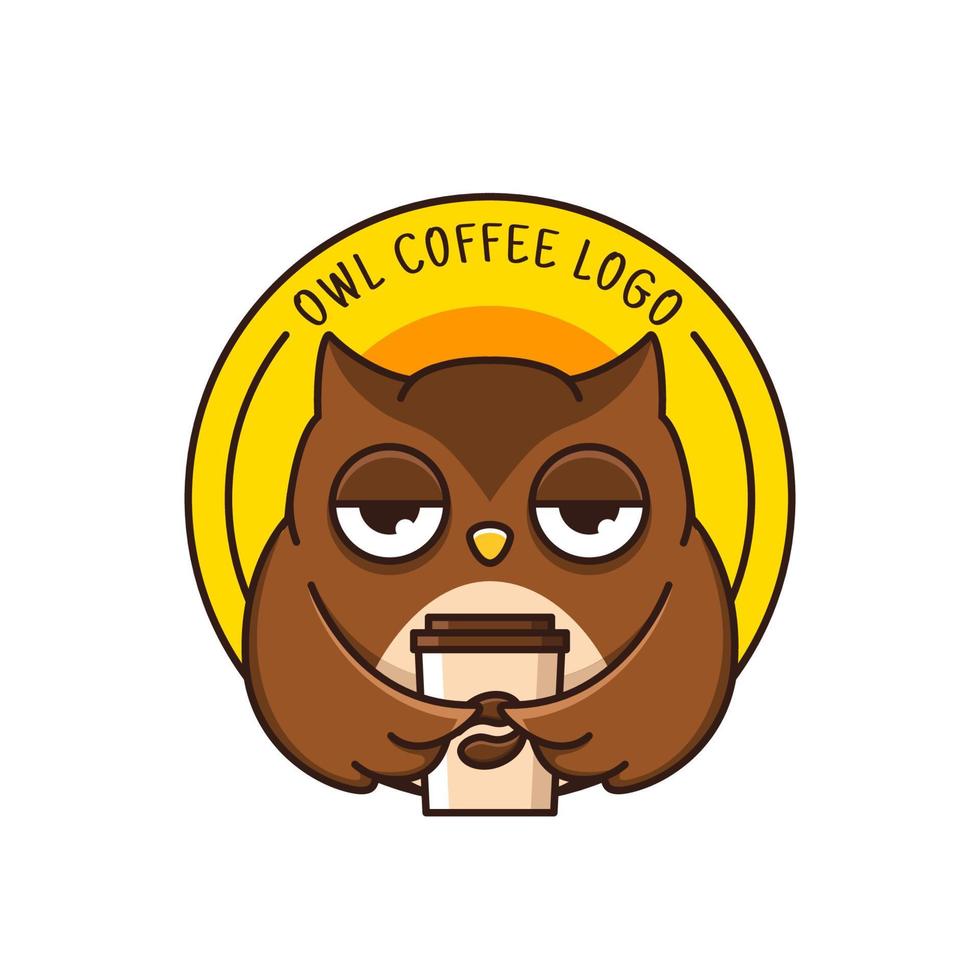 kaffe logotyp med söt uggla vektor