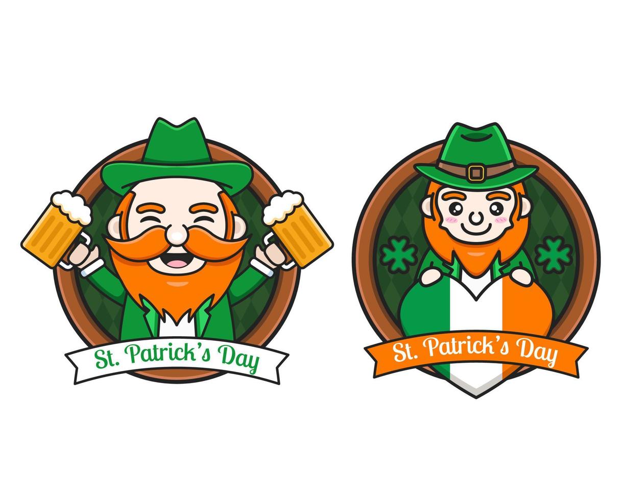 uppsättning av Saint Patrick's Day med söt troll logotyp vektor