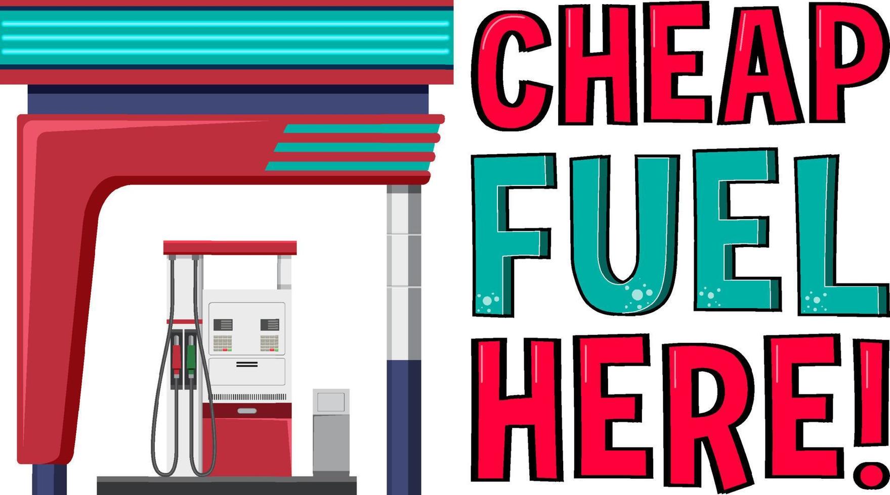 bensinstation med billigt bränsle här word logotyp vektor