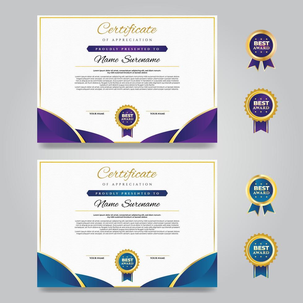 einfache Designvorlage für lila und türkisfarbene Zertifikate mit gewellter Textur vektor