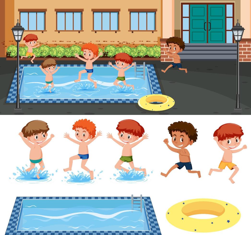barn simmar i poolkonceptet vektor