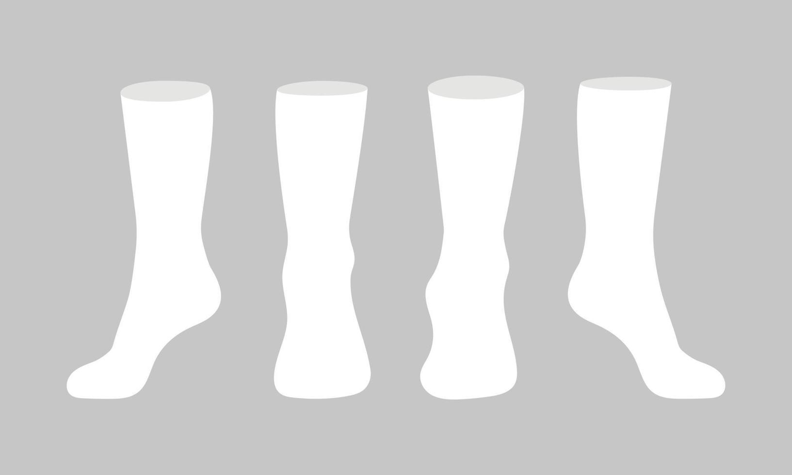 Vektor-Illustrationssatz des flachen Artdesigns des weißen Sockenschablonenmodells lokalisiert auf weißem Hintergrund. vektor