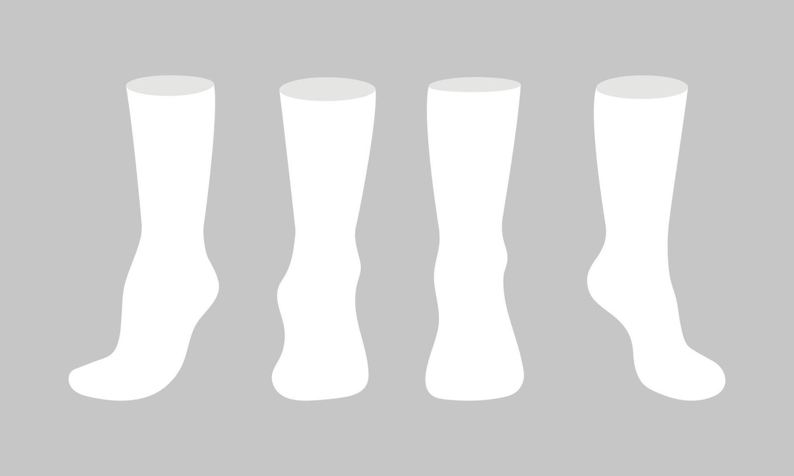 Vektor-Illustrationssatz des flachen Artdesigns des weißen Sockenschablonenmodells lokalisiert auf weißem Hintergrund. vektor