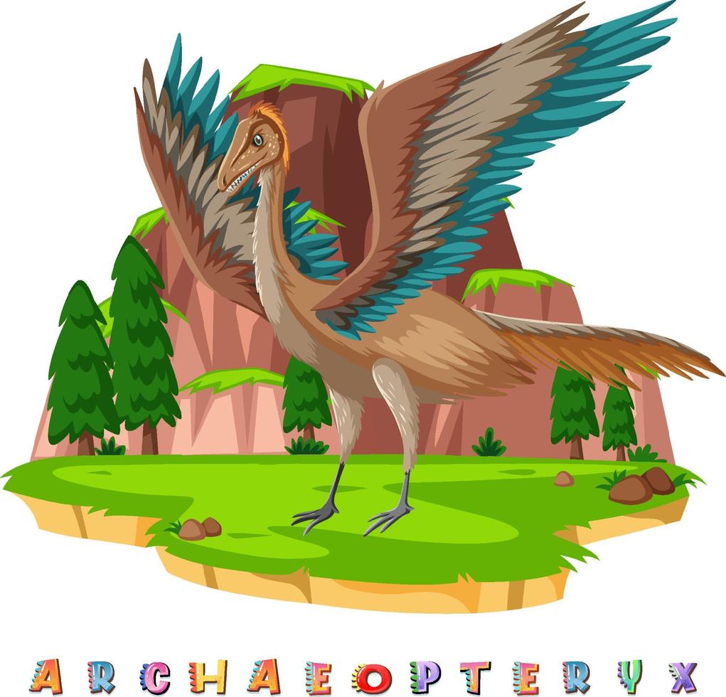dinosaurieordkort för arkeopteryx vektor