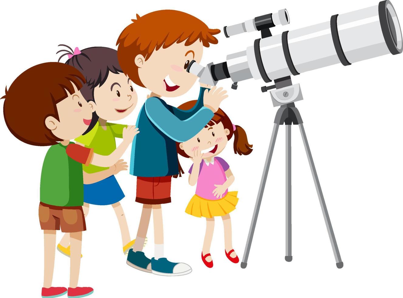Kinder, die durch das Teleskop schauen vektor
