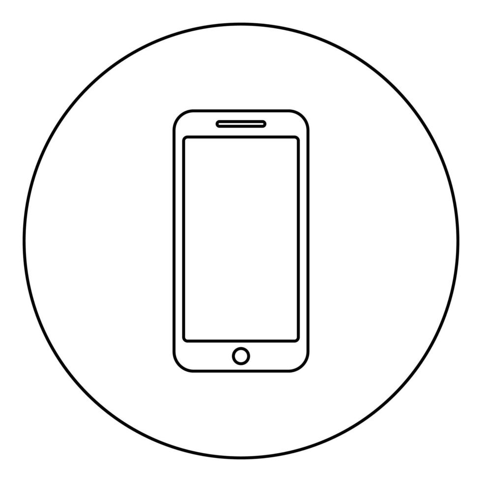 Smartphone-Symbol im Kreis runder Umriss schwarze Farbe Vektor Illustration Flat Style Image