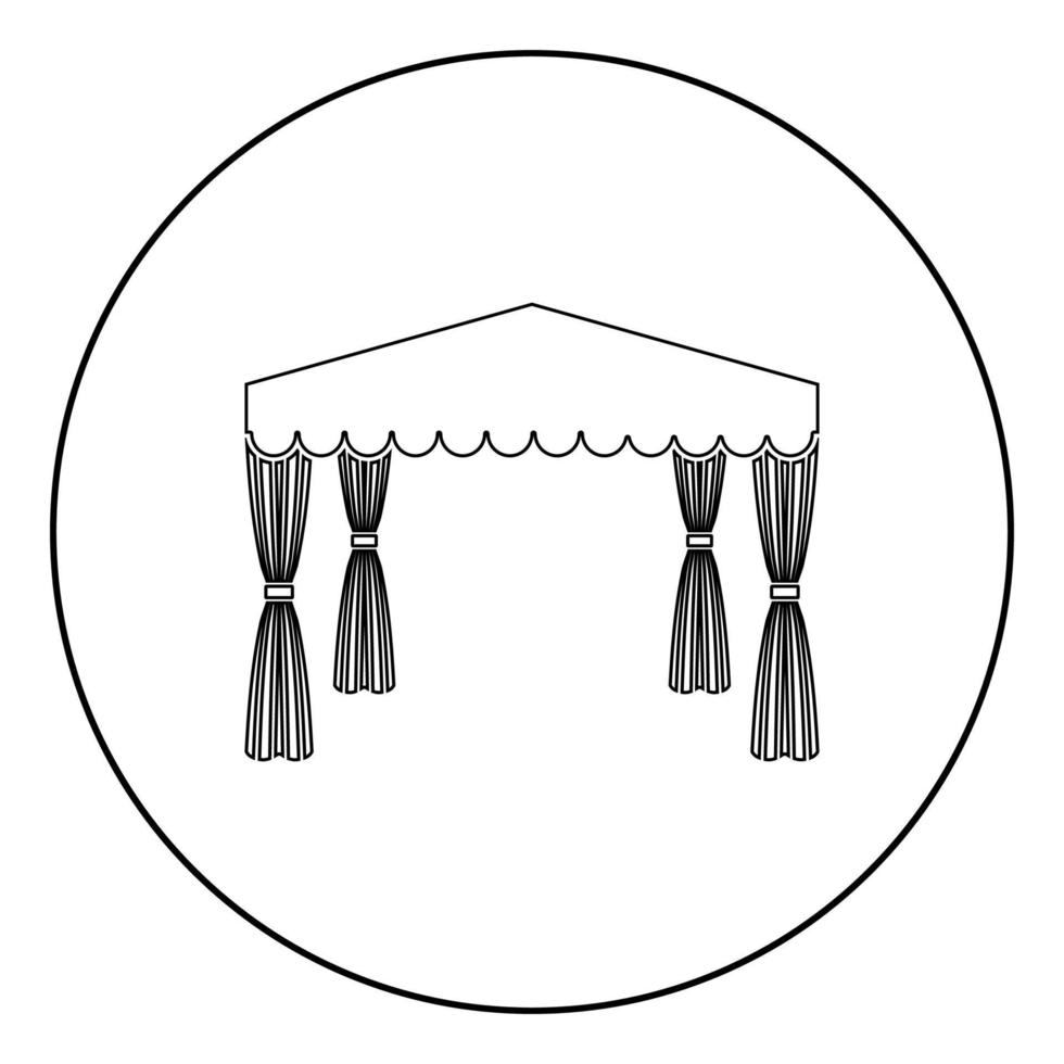 Baldachin Pop-up-Zelt kommerzieller Pavillon Markise für Ruhe Festzelt Chuppah Symbol im Kreis runder Umriss schwarze Farbe Vektor Illustration flaches Bild