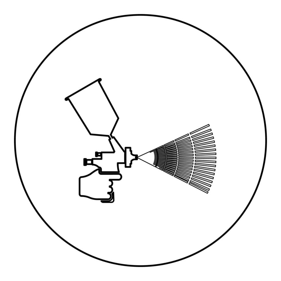 Malwerkzeug in der Hand Symbol im Kreis rund schwarz Farbe Vektor Illustration Bild Umriss Konturlinie dünnen Stil