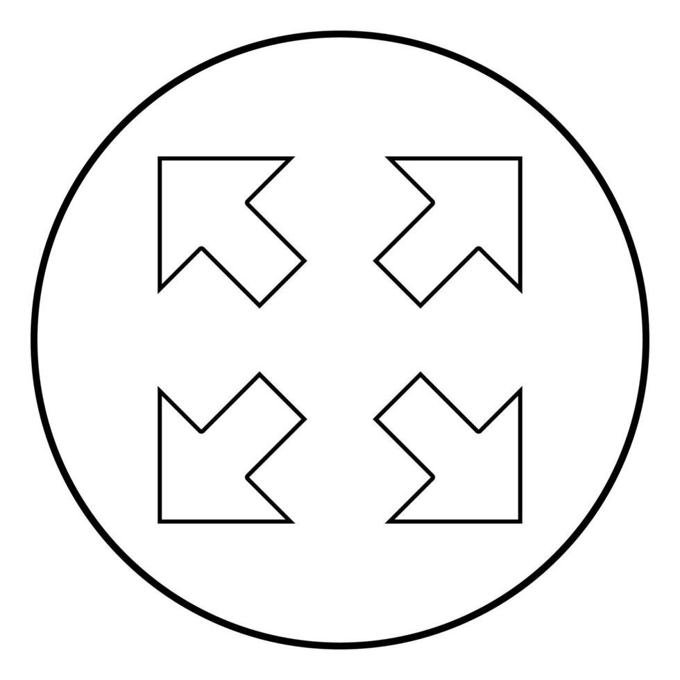 Vier Pfeile, die in verschiedene Richtungen von der schwarzen Farbabbildung des mittleren Symbols im Kreis zeigen vektor