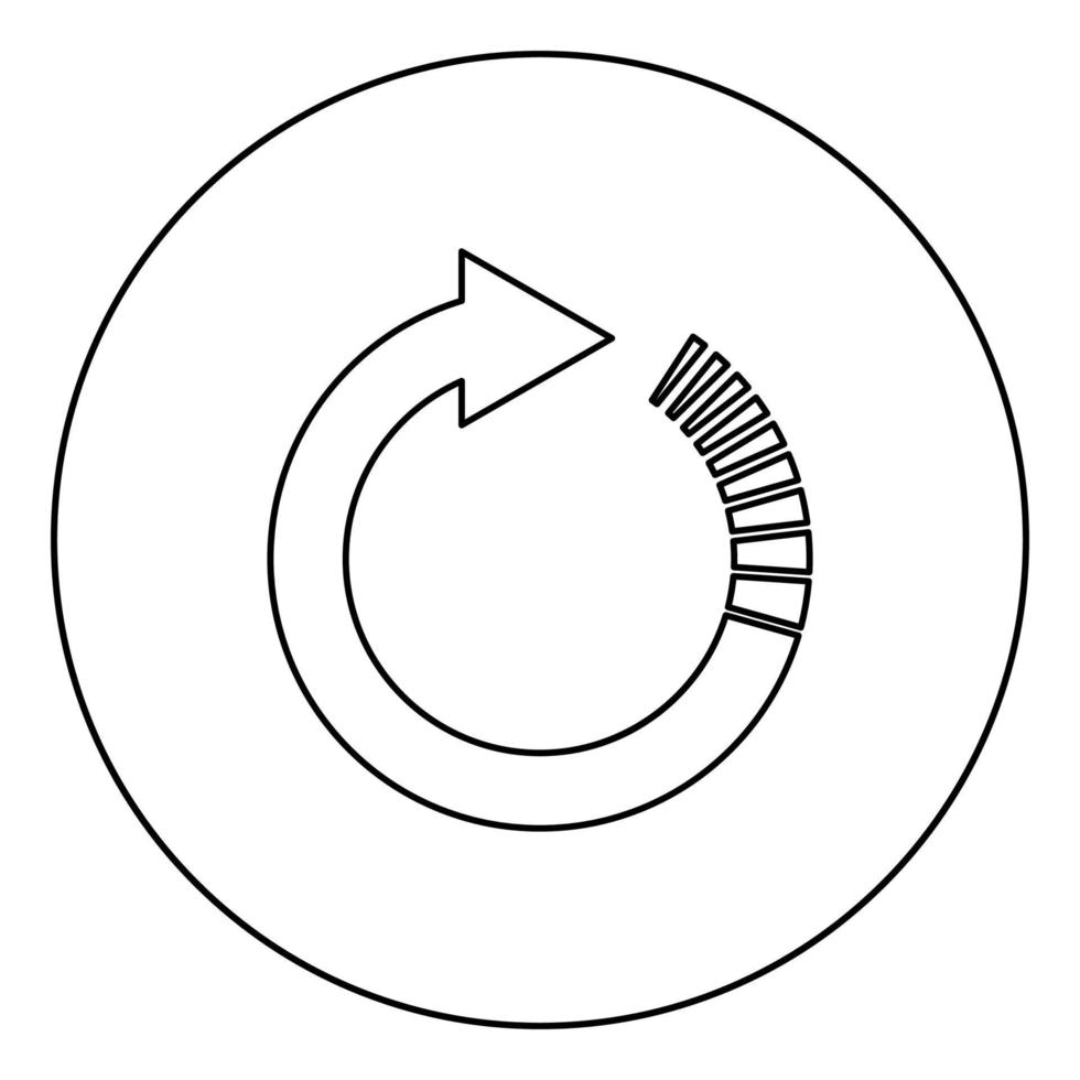 cirkelpil med svanseffekt cirkulära pilar uppdatera uppdatera konceptikon i cirkel rund kontur svart färg vektorillustration platt stilbild vektor