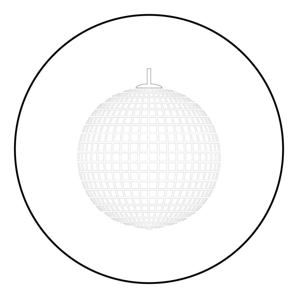 disco sfär upphängd på linje rep diskotek boll retro nattklubbar symbol koncept nostalgisk fest ikon i cirkel rund kontur svart färg vektor illustration platt stil bild