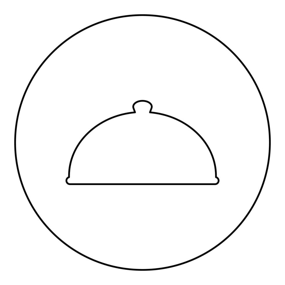 cloche serveringsfat restaurang täcker kupol tallrik täcker för att hålla mat varm konvex lock utsökt presentation gourmet måltid catering koncept ikon i cirkel rund svart färg vektor illustration bild