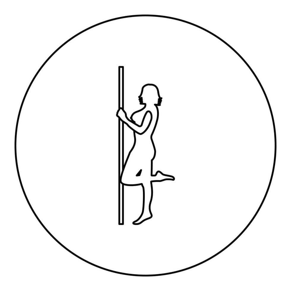 striptease artist kvinna på rörikonen svart färg i rund cirkel vektor