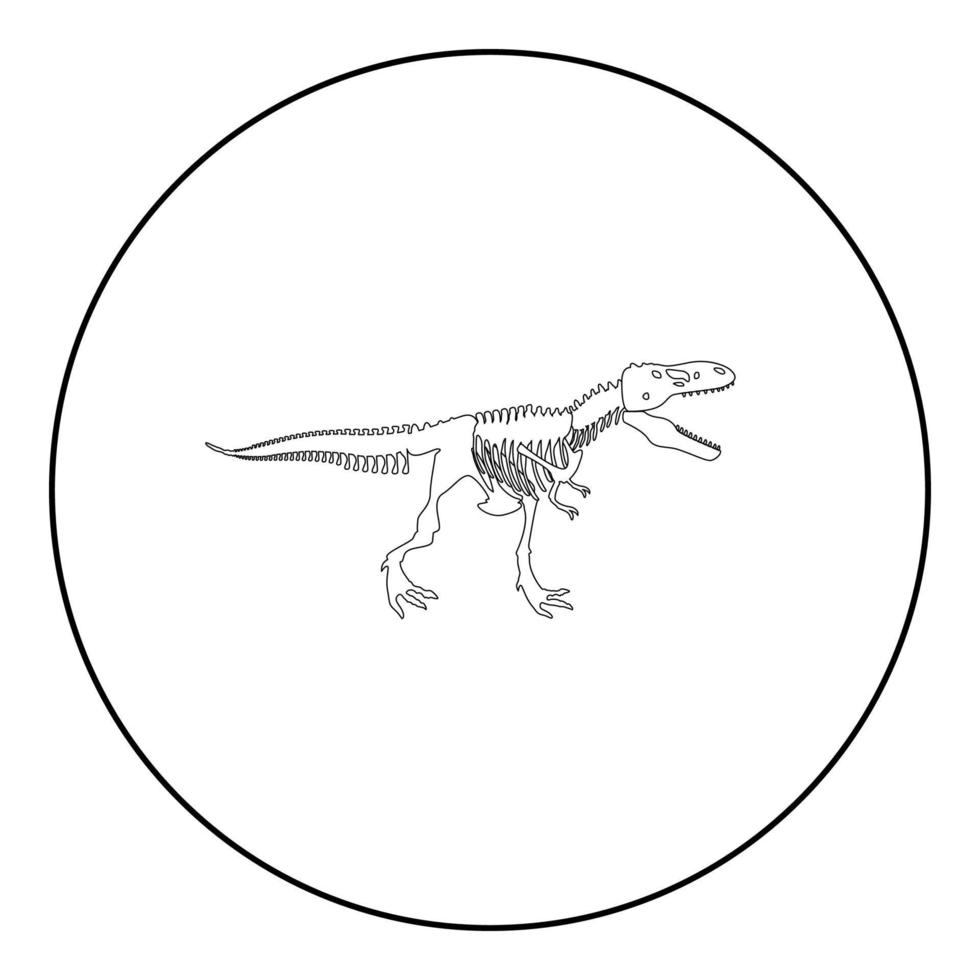 dinosaurierskelett t rex symbol schwarze farbe im runden kreis vektor
