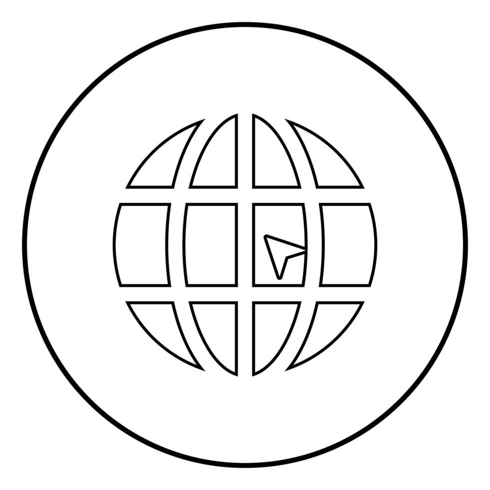 värld med pil värld klicka koncept webbplats ikon svart färg illustration i cirkel runda vektor