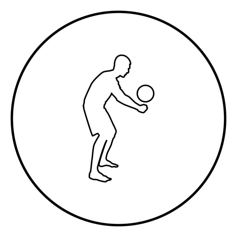 Volleyballspieler schlägt den Ball mit unterer Silhouette Seitenansicht Angriffsball Symbol schwarze Farbe Abbildung im Kreis rund vektor