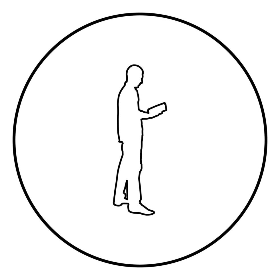 man stående läser siluett koncept learing dokumentikon svart färg illustration i cirkel runda vektor