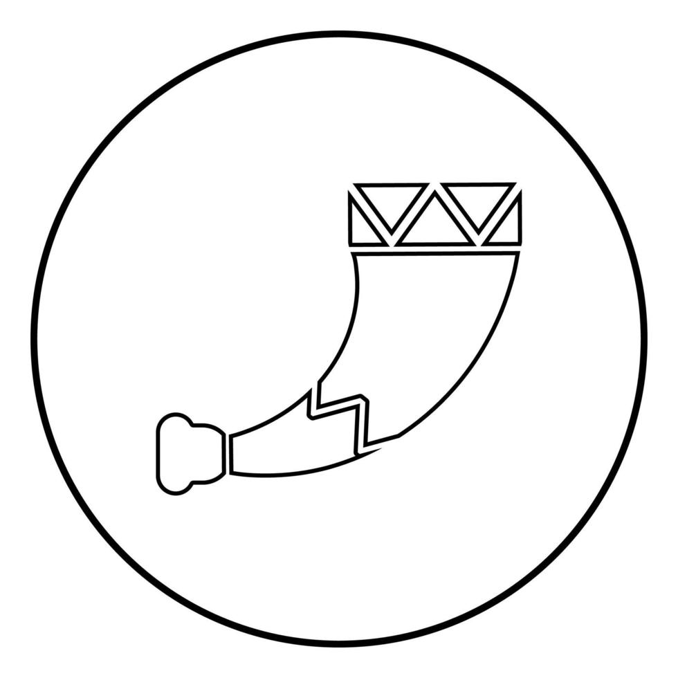 horn viking ikonen kontur svart färg vektor i cirkel rund illustration platt stil bild
