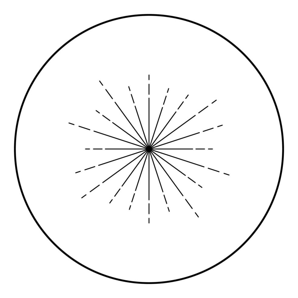 sunburst fyrverkerier strålar radiell strålstråle linjer gnistra glasyr utstrålning starburst koncentrisk strålglans linjer ikon i cirkel rund kontur svart färg vektorillustration platt stil bild vektor