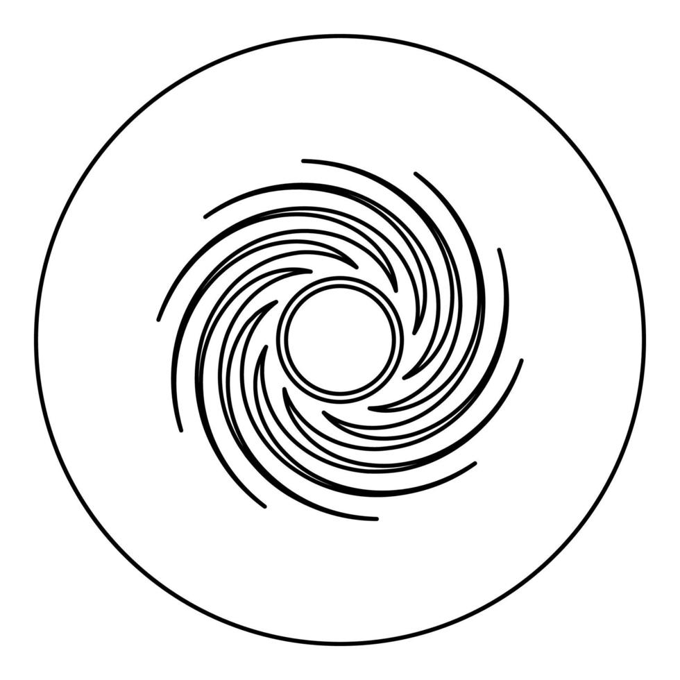 Schwarzes Loch Spiralform Vortex Portal Symbol im Kreis runde schwarze Farbe Vektor Illustration solide Umriss Stil Bild