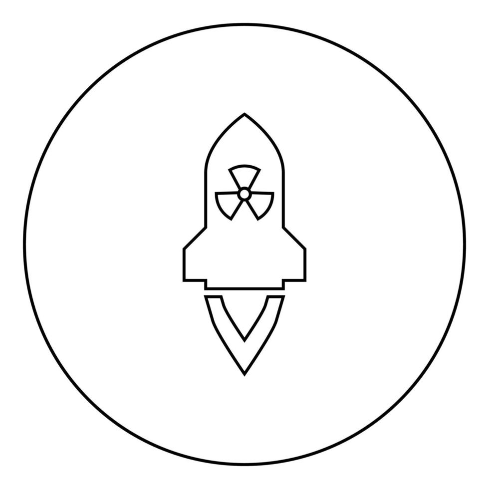 atomraket flygande kärnmissilvapen radioaktiv bomb militär konceptikon i cirkel rund kontur svart färg vektorillustration platt stilbild vektor