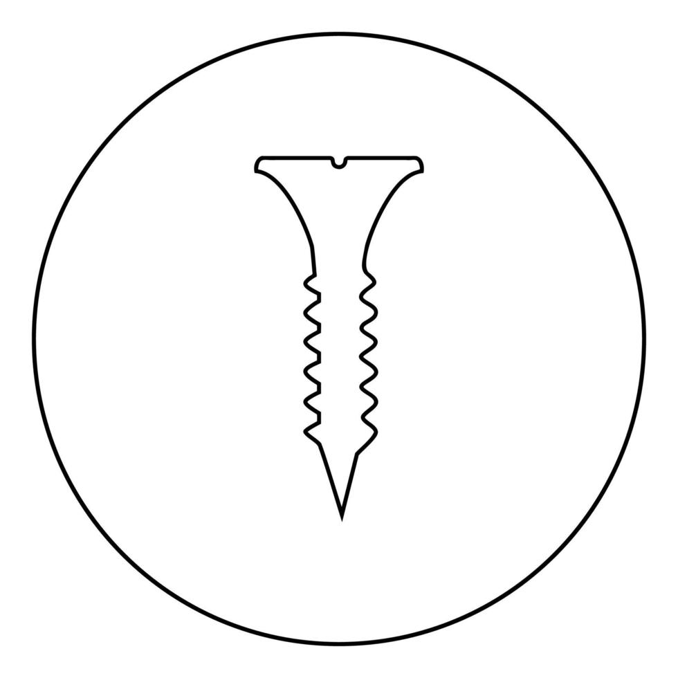 Selbstschneidende Schraube kurzes langes Symbol im Kreis runder Umriss schwarze Farbvektorillustration flaches Stilbild vektor