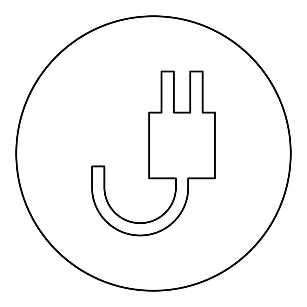 Elektrogabel mit Drahtsymbol im Kreis runder schwarzer Farbvektor Illustration solider Umriss Stilbild vektor
