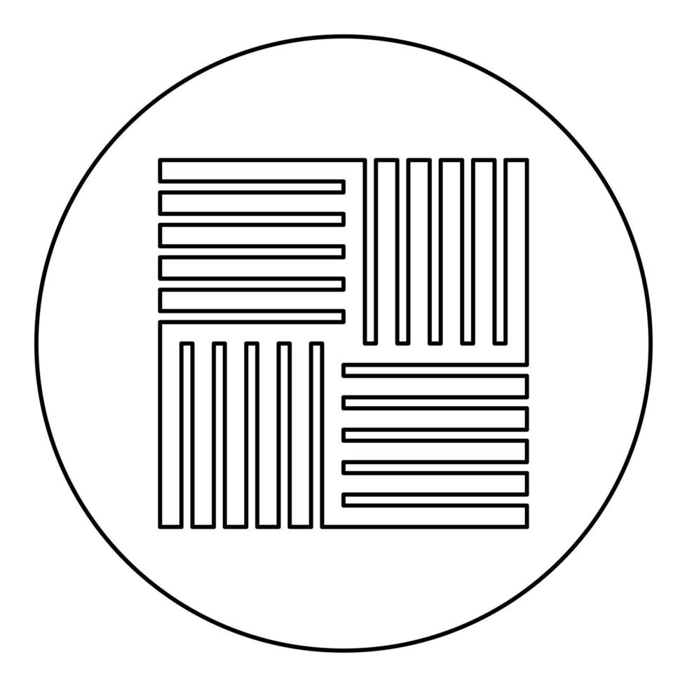 Fliese quadratische Form Parkett Holzboden Material Laminat Planke Platte Panel Symbol im Kreis rund schwarz Farbe Vektor Illustration Bild Umriss Konturlinie dünnen Stil